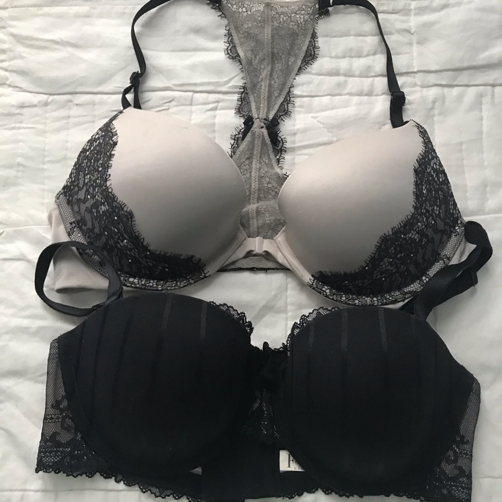 Lot of Two Black Lace-accented Bras 36C & 34C